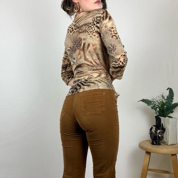 1990s leopard print cross front micromesh blouse - Picture 5 of 6
